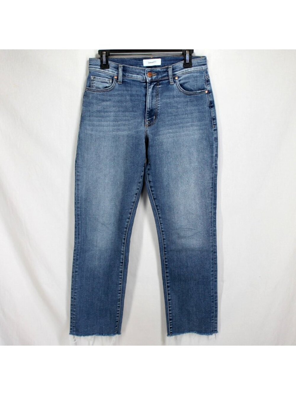 Level 99 Jeans Womens Size 27 Medium Wash Blue Denim Raw Hems Straight Leg